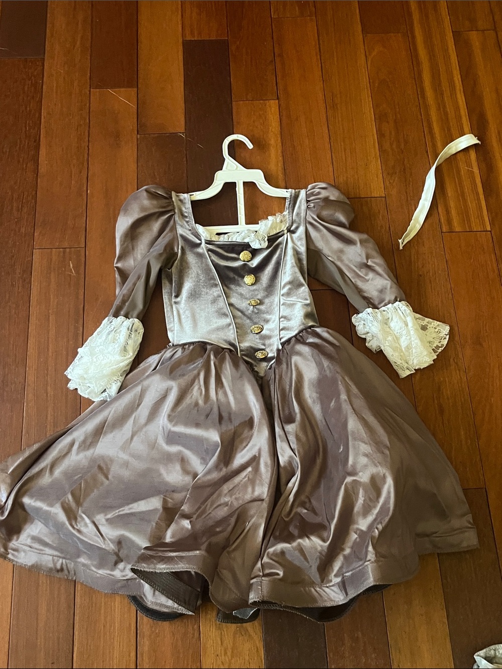 Weissman Brown Satin Historical Theater Dress with Lace Cuffs